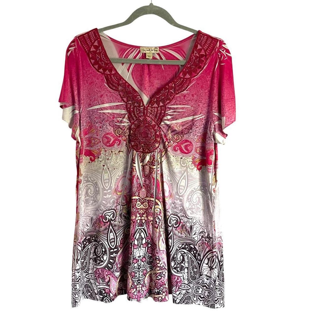 Live and Let Live Pink Multicolor Blouse: 90s, Y2K